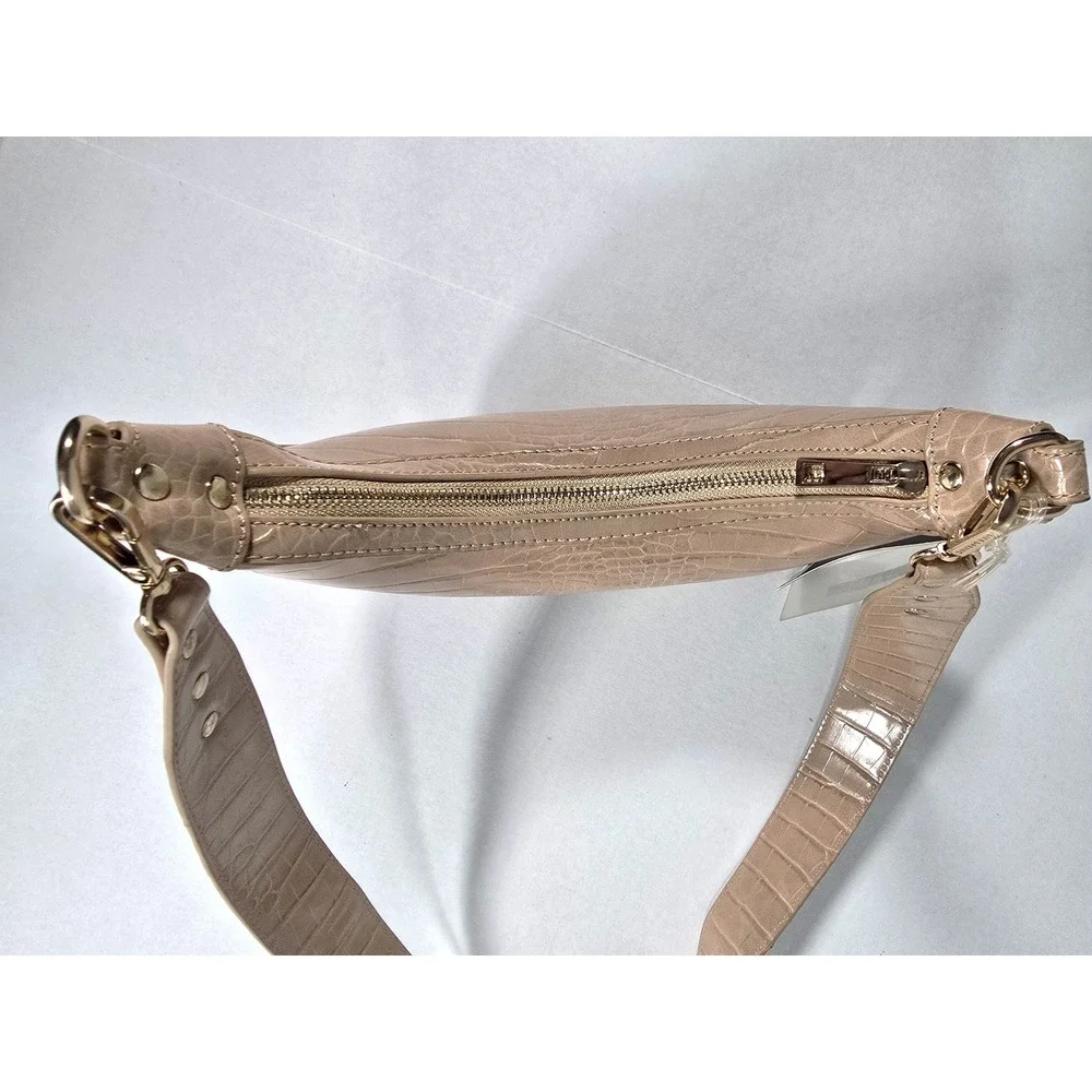 Like Dreams Beige Croc Embossed Crescent Shoulder Bag Vegan Leather H9101701